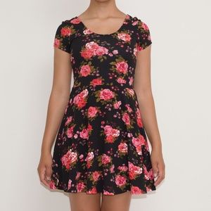 Short Black Rose Pattern Dress
